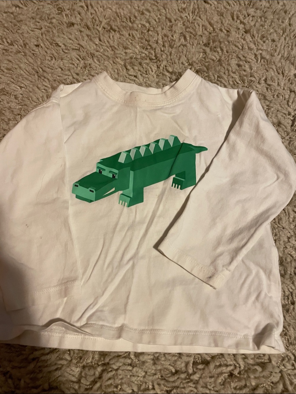 Zara White Long-Sleeve Tee with Green Crocodile Graphic